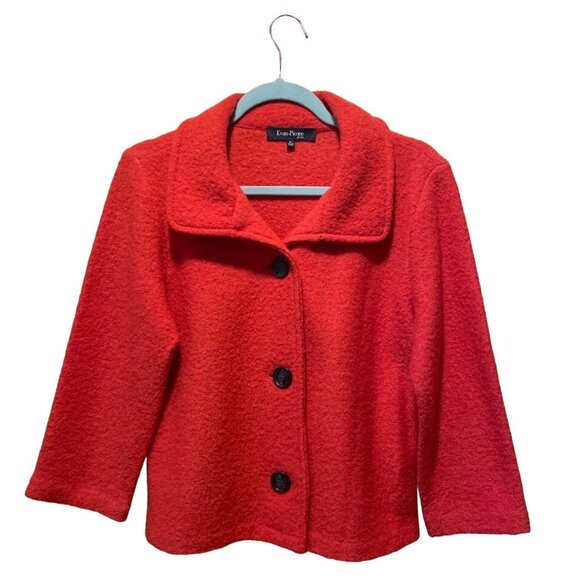 Evan-Picone Petite Red Wool Button-Down Jacket With Collar - Picture 1 of 5